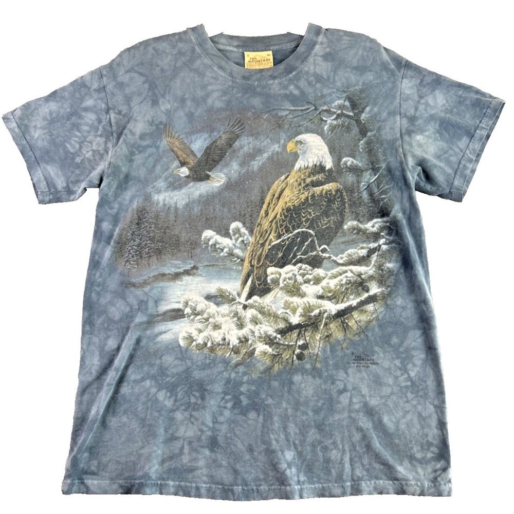 Vintage 90s Medium The Moutain Bald Eagle Wild Wings‎ Short Sleeve T Shirt Blue